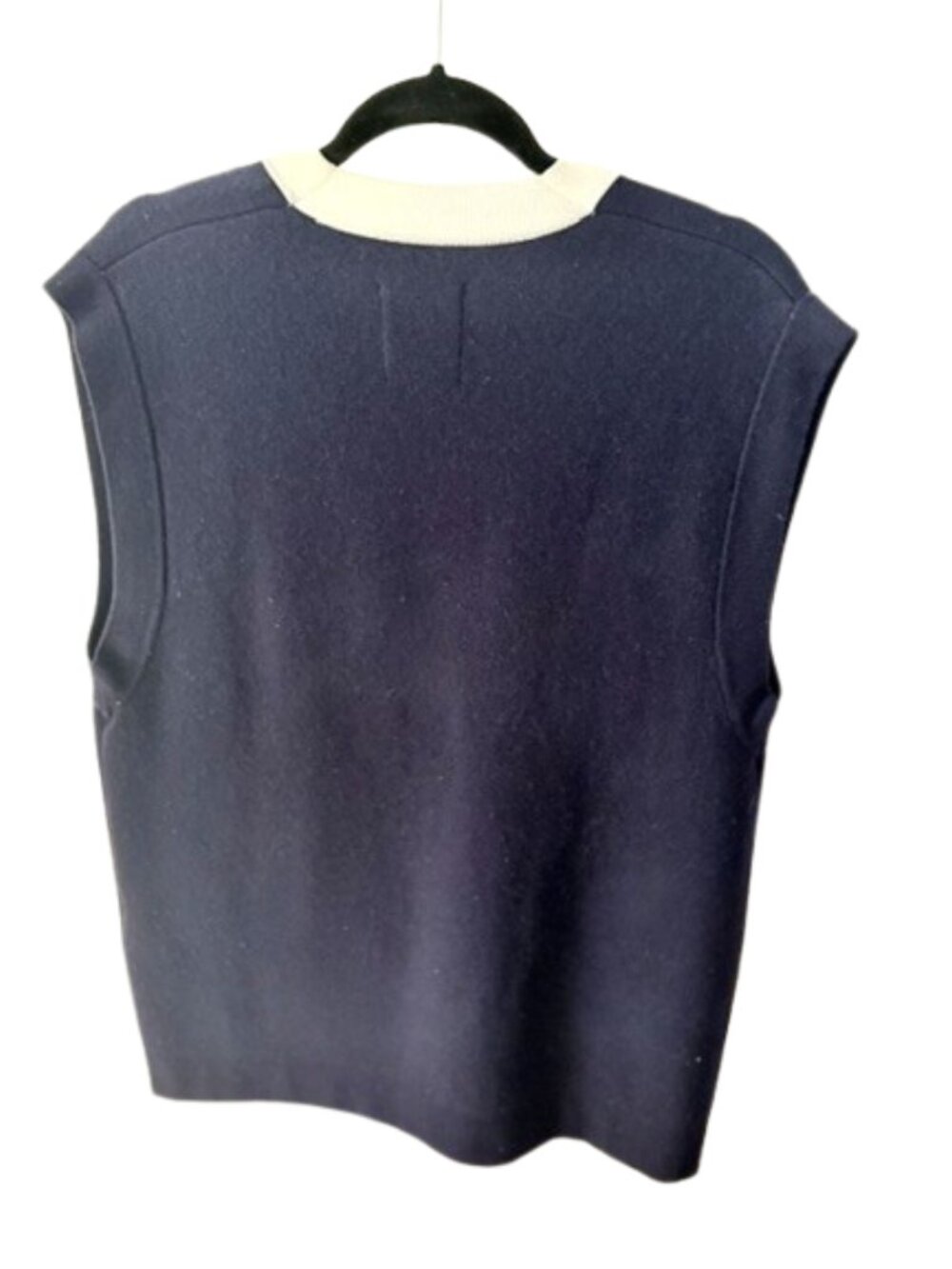 Sandro Navy and White V-Neck Buttoned Vest Cardigan - Picture 6 of 6